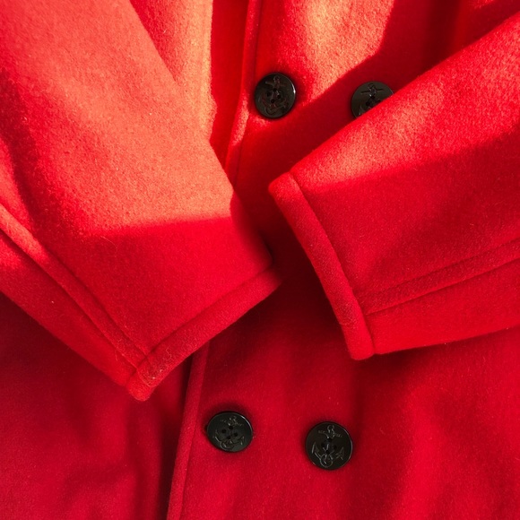 VTG Womens Johnson Woolen Mills WOOL Red Peacoat Jacket Sz L Blk Quilted Lining - Picture 7 of 13